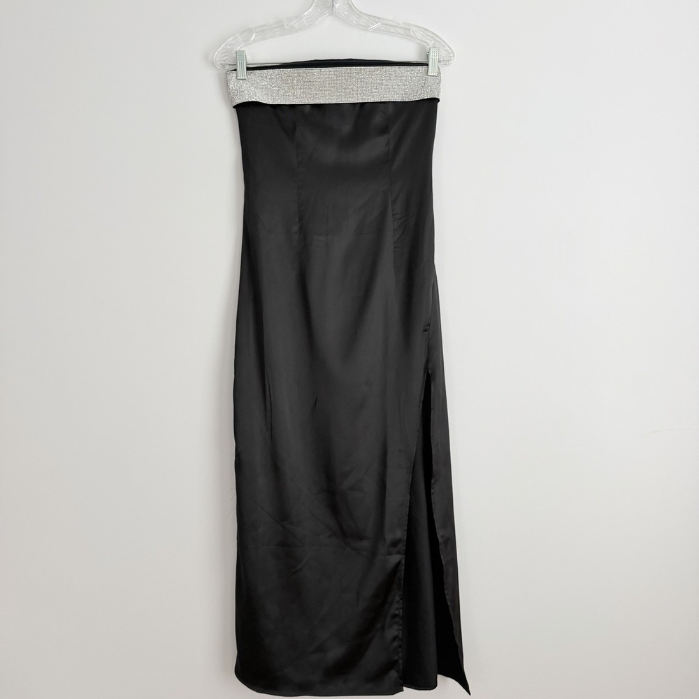 Forever Women's Black Strapless Gown Dress Size XS Long High Slit Formal